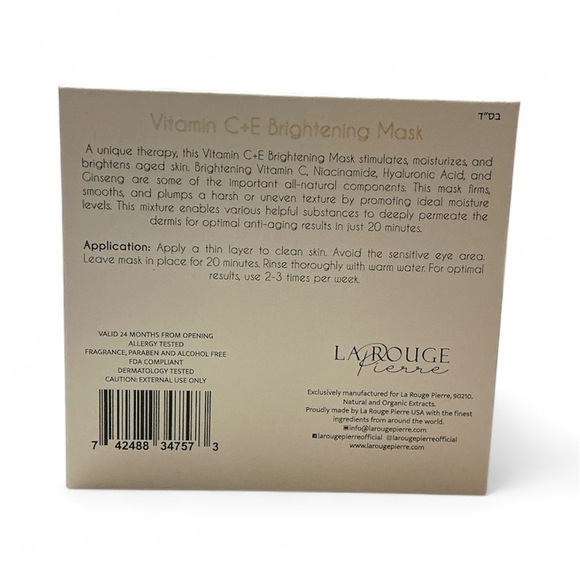 NIB-Vitamin C & E Brightening Mask-La Rouge Pierre - Picture 3 of 5